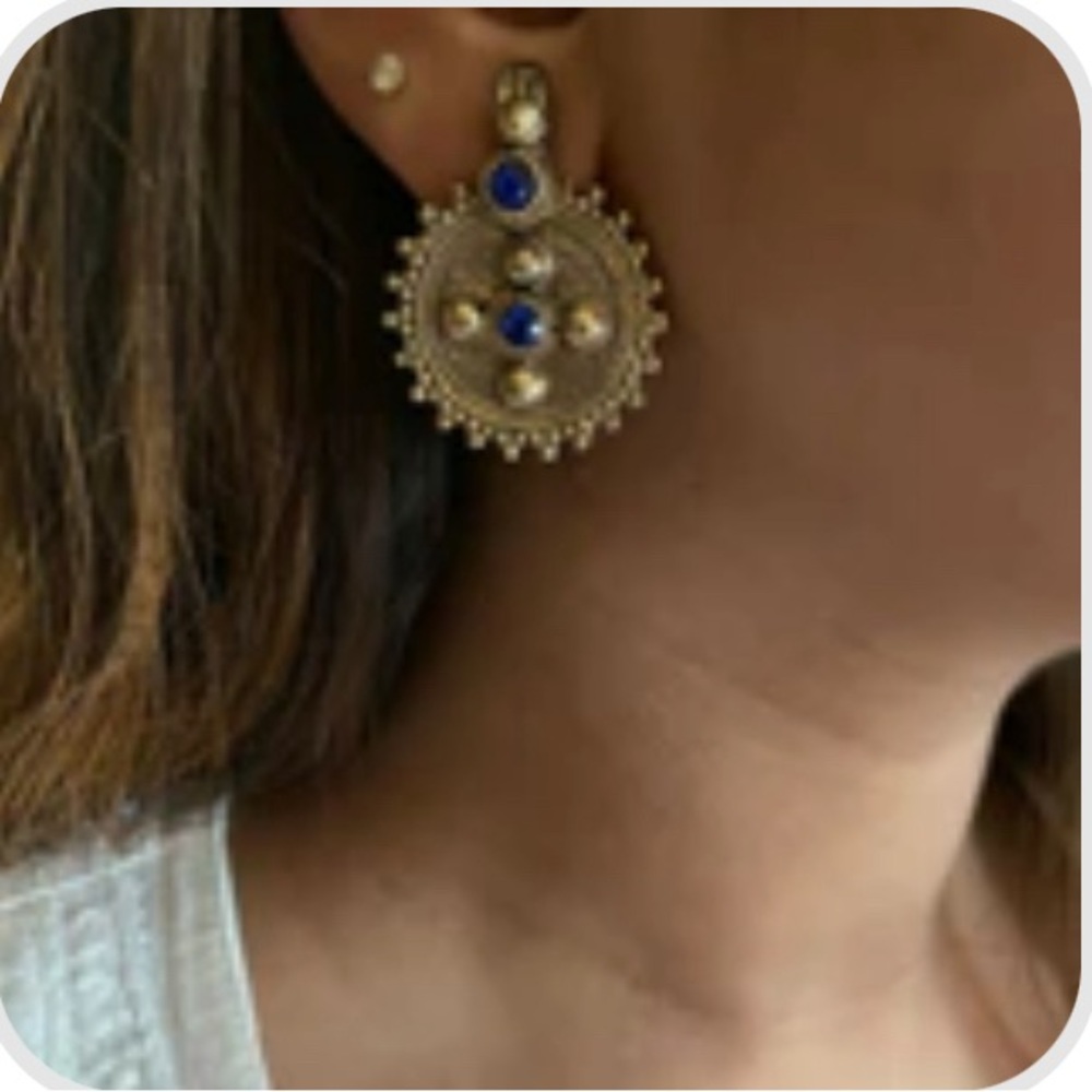 Ayesha Accessories-Vintage Gold and Lapis Earrings